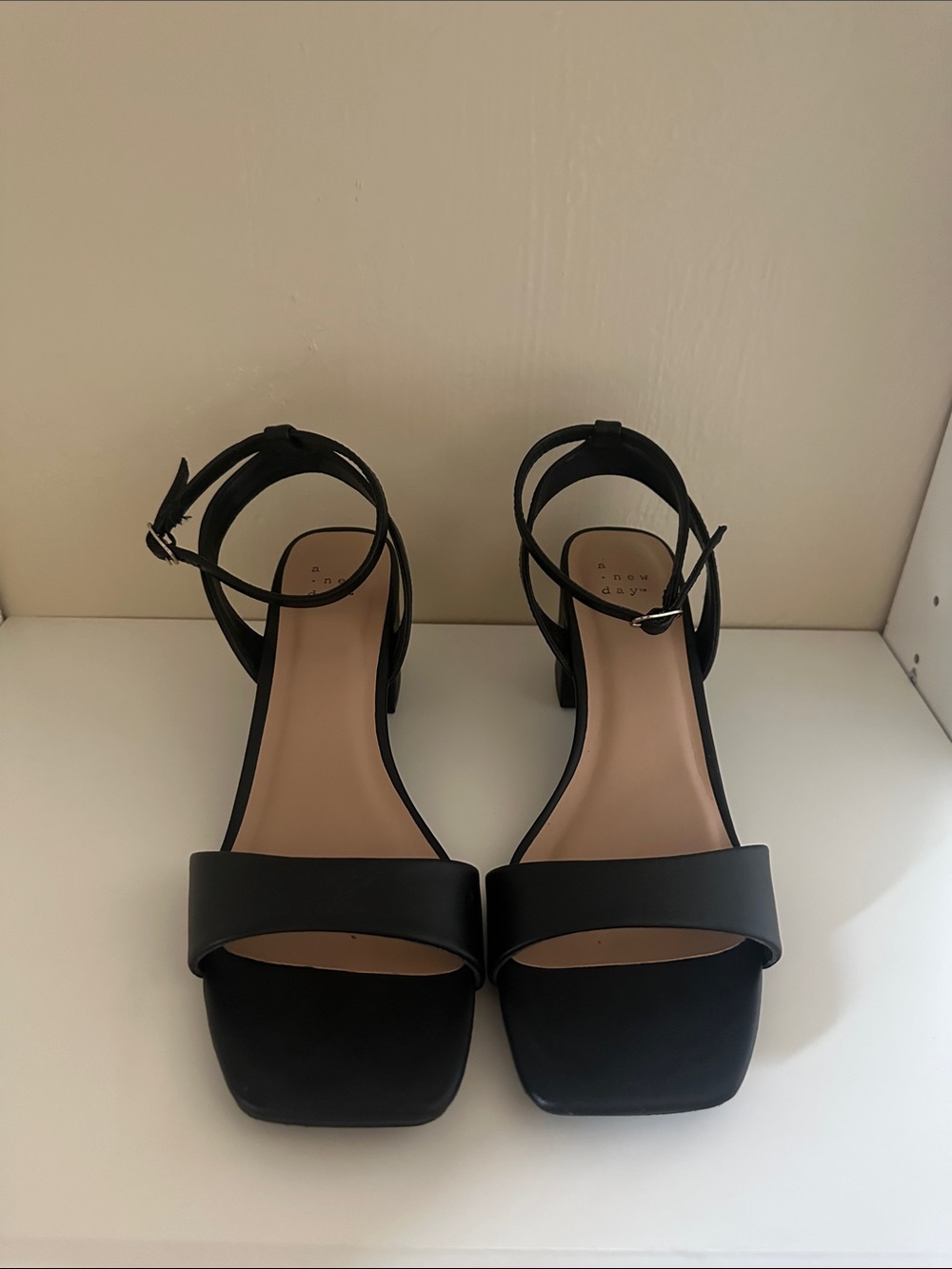 a new day Black Square-Toe Ankle-Strap Sandals
